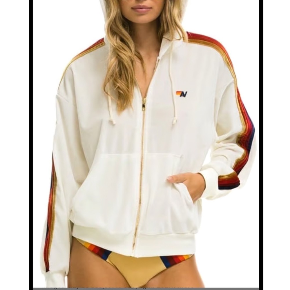 Aviator Nation Classic Velvet Relaxed Zip Hoodie Small Rainbow Athleisure velour
